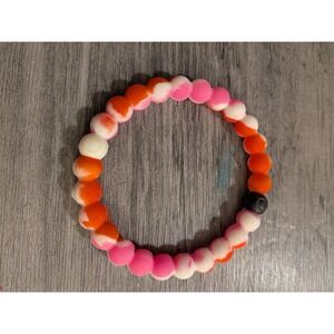 Lokai Silicone Bead Bracelet Pink Orange White Marble Swirl‎ Stretch Jewelry